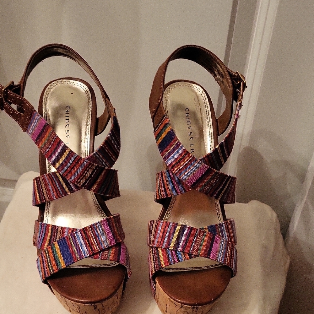 Chinese Laundry Multicolor Strappy Wedge Sandals
